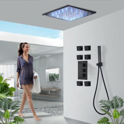 Thermostatic LED Shower System Rain Head Body Massage Sprayer Shower Faucet Set