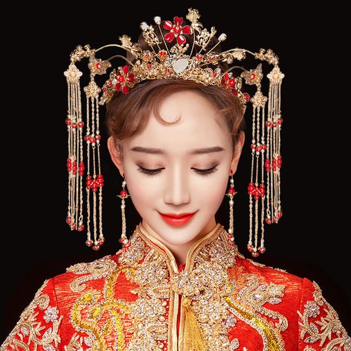Chinese Style Bride Wedding Hair Ornaments Retro Tassel Headdress+Earrings Set - Picture 9 of 13