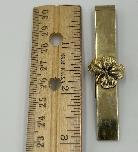 Vintage Krawattenklammer vierblättriges Kleeblatt Stab Art Deco Glücksbringer gehobenes Accessoire