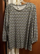 Pretty LIZ CLAIBORNE Multicolor Long Sleeve Top With Gold Button Accents Sz XXL