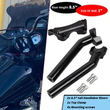 Black 8.5" Pullback Handlebar Risers Top Clamp For Harley 1" Bar Softail Fat Boy