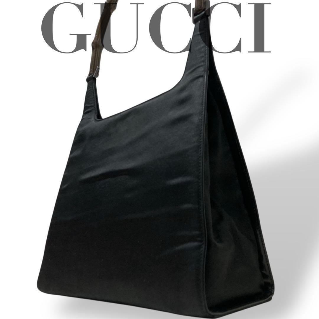 Gucci Bamboo Nylon Tote Shoulder Bag Black Made in Japan