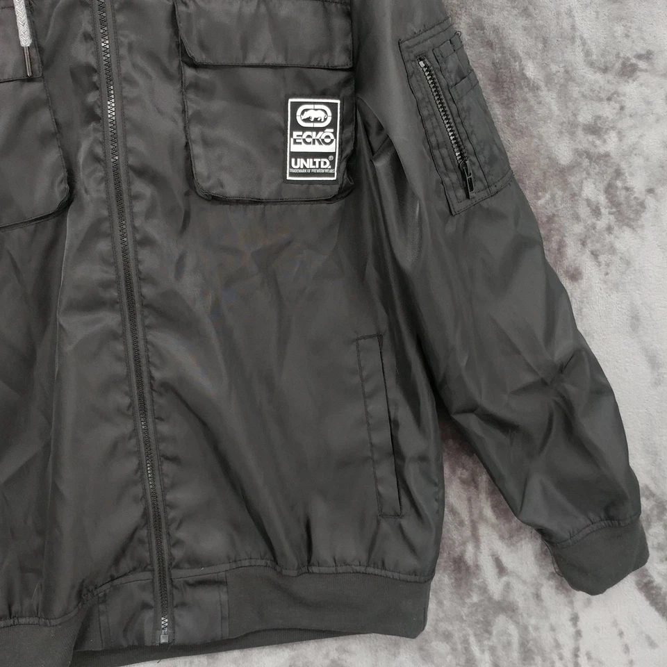 Chaqueta Ecko Unltd Con Capucha Cremallera Completa Estilo Satinado Poliéster Negra Para Hombre Grande Foto 3 de 4