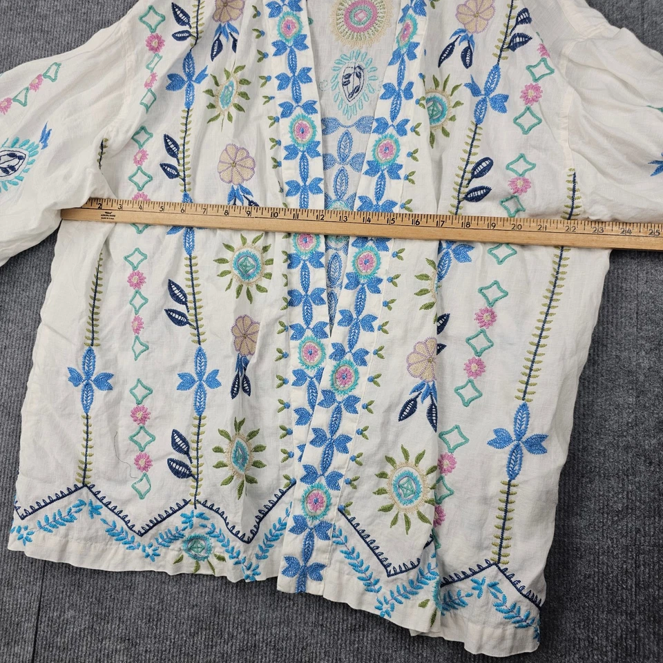 Женское льняное кимоно Johnny Was Oriel 3X белая куртка с вышивкой богемное побережье - Изображение 4 из 4