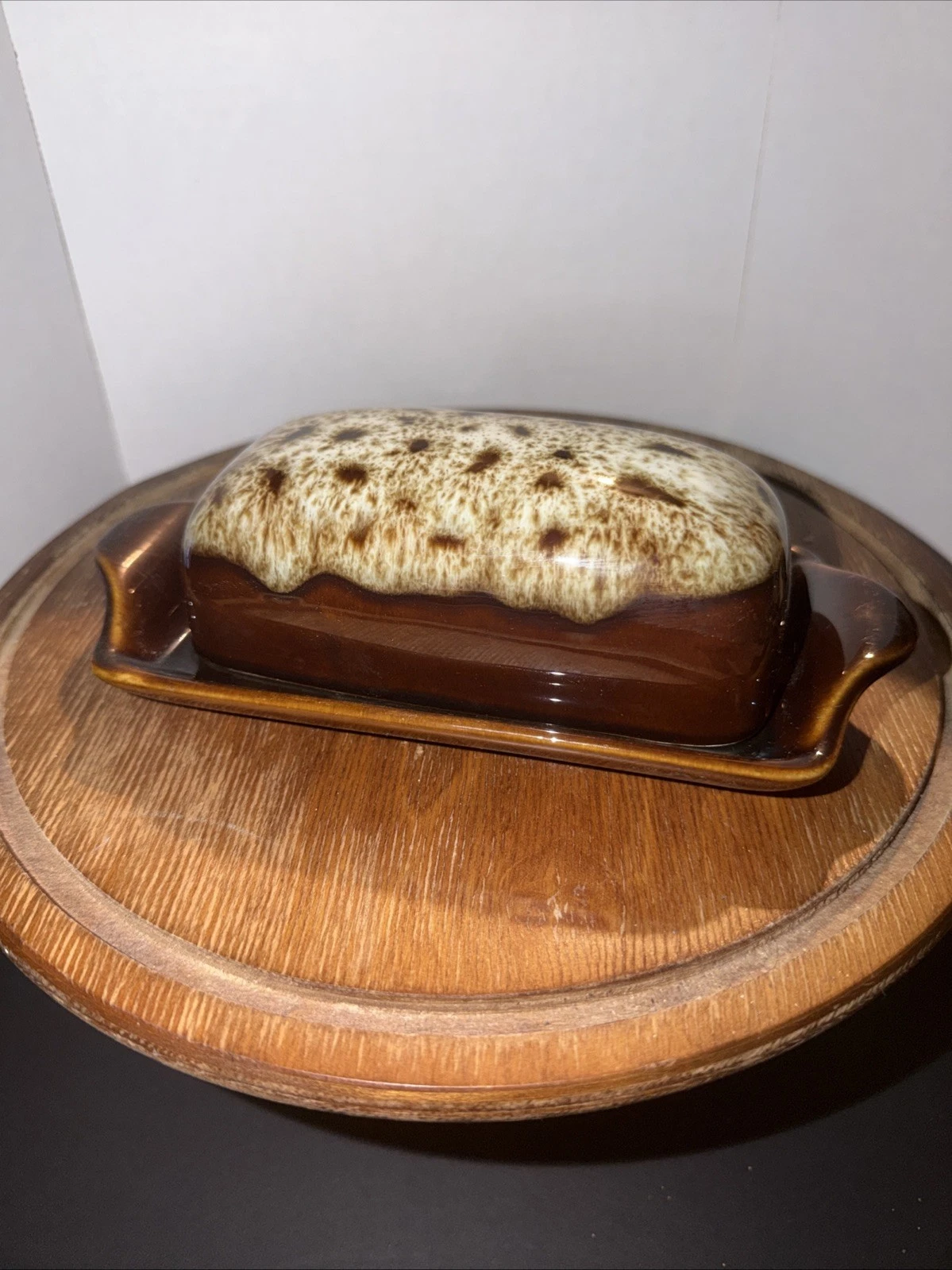 Vintage Harker Butter Dish Brown Drip Glaze Covered Butter Dish with Lid