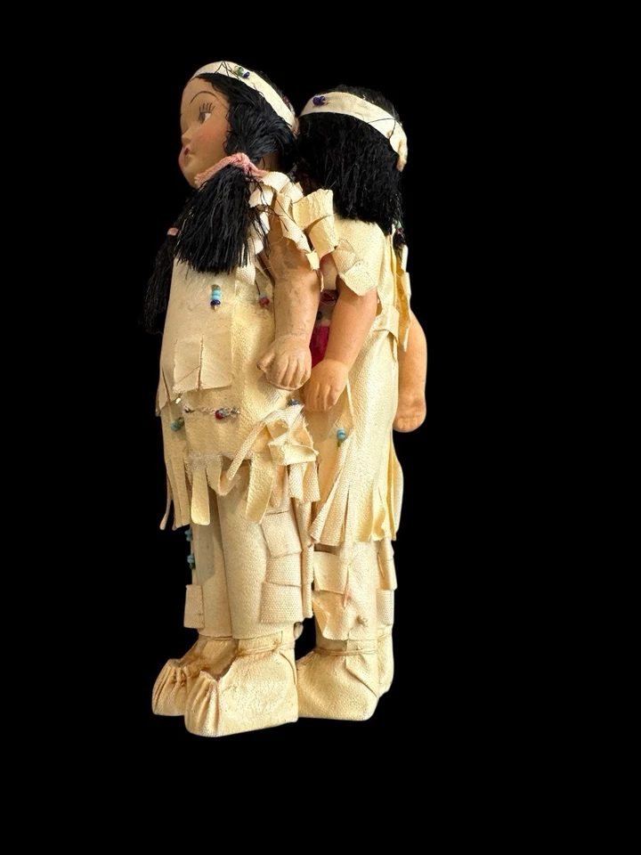 "JUEGO DE MUÑECAS NATIVAS AMERICANAS BISQUE ANTIGUAS 6 1/2"" Japón" Foto 3 de 4
