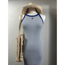 Michael Kors Blue Striped Knit Maxi Dress Vacation Quiet Luxury Coastal Summer
