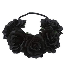 DNHCLL Rose Floral Crown Headpiece for Women and 1 Count Pack of 1 , Black