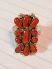 Unusual Vintage Zuni Silver Needle Point Red Mediterranean Coral Cluster Ring