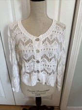 COMFY CROP relais sweater Made In USA White Open Weave Cardigan Sweater Size M