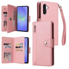 Tri-Fold Leather Case with Buckle and 9 Card Slots for Samsung Galaxy A37