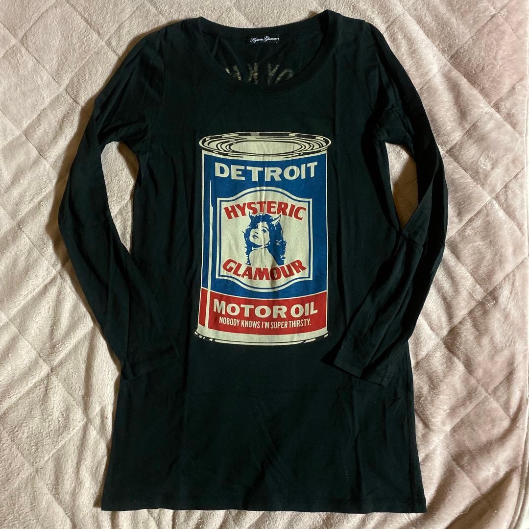 Hysteric Glamour Black Long Sleeve Tunic T-Shirt Logo Print Free Size Excellent