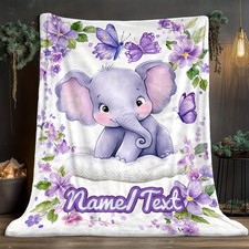 Customizable Purple Elephant Flannel Blanket   Soft, Lightweight, and Warm   I