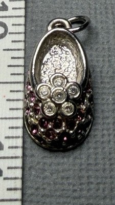 FIRENZA Silver Metal Floral Shoe Charm with Red Stones for Women
