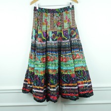 Vintage Medium Skirt 90s Maxi Multicolor Tiered Mixed Media Festival Boho Sheer