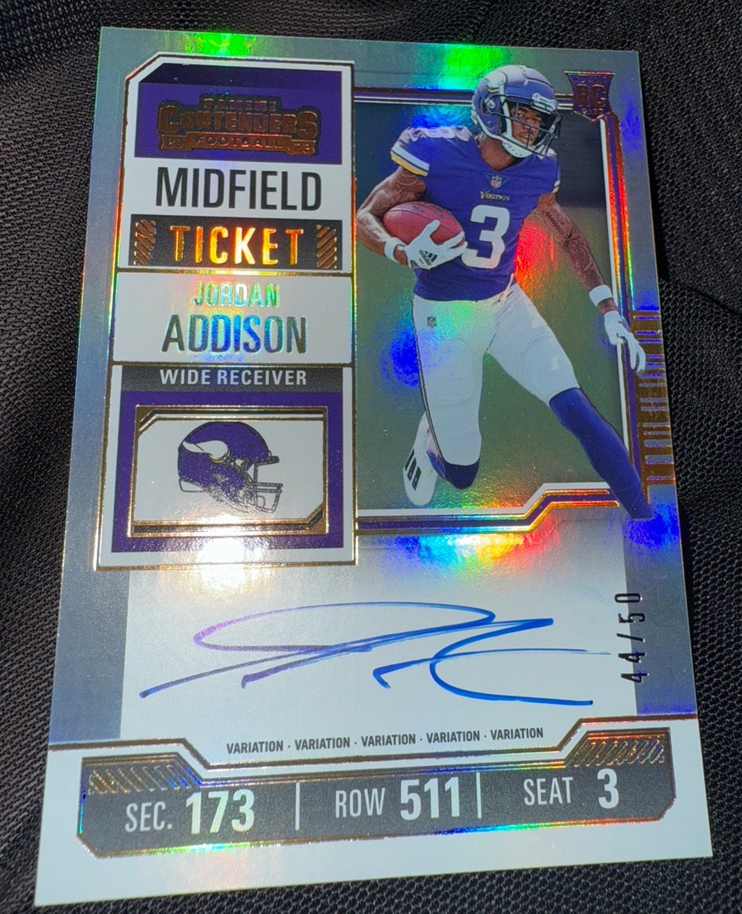 2023 Panini Contenders Rookie Midfield Ticket Auto #120 Jordan Addison RC 44/50
