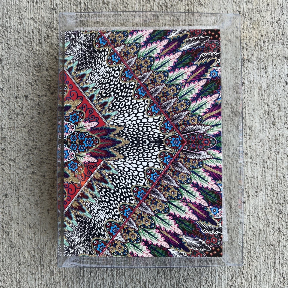 Papyrus 12 Glitter Note Cards w Lined Envelopes Gold Seals Animal Print Feathers - Image 2 of 4