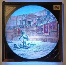 ANTIKE ZAUBERHAFTE LATERNE GLASSCHIEBER - ROM GLADIATORENSZENE