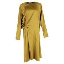 Jil Sander Gathered Midi Dress In Green Silk Women Olive Size 34