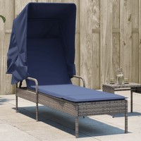 Vidaxl Sonnenliege Mit Sonnendach Grau Poly-Rattan Neu
