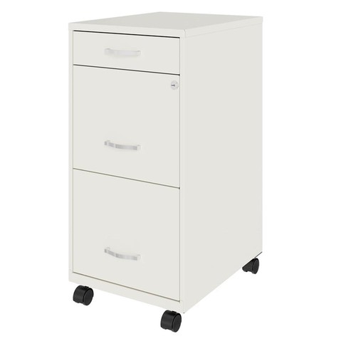 Home Square 3 Drawer Mobile Metal Filing Cabinet Set in Pearl White (Set of 2) - 第 6/6 張圖片