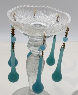 Asfour Bobeche W/6 vtg glass bead robin Egg Blue Tear Drop lamp 4  turquoise O3B