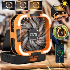 Portable Camping Fan with Solar Panel 10000mAh Solar Powered Fan 6 Speed Levels