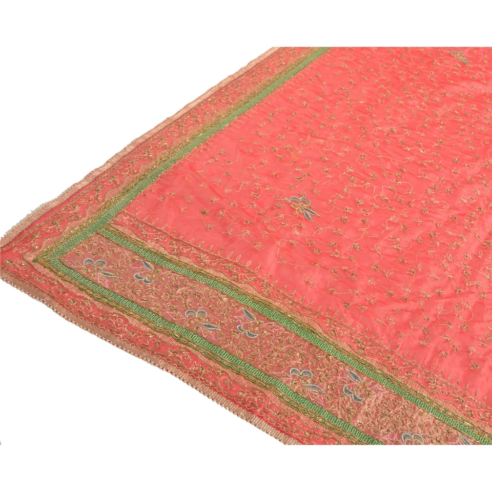 Estola de trabajo Zardozi con cuentas rojas seda arte dupatta boda vintage sánscrito Foto 4 de 4