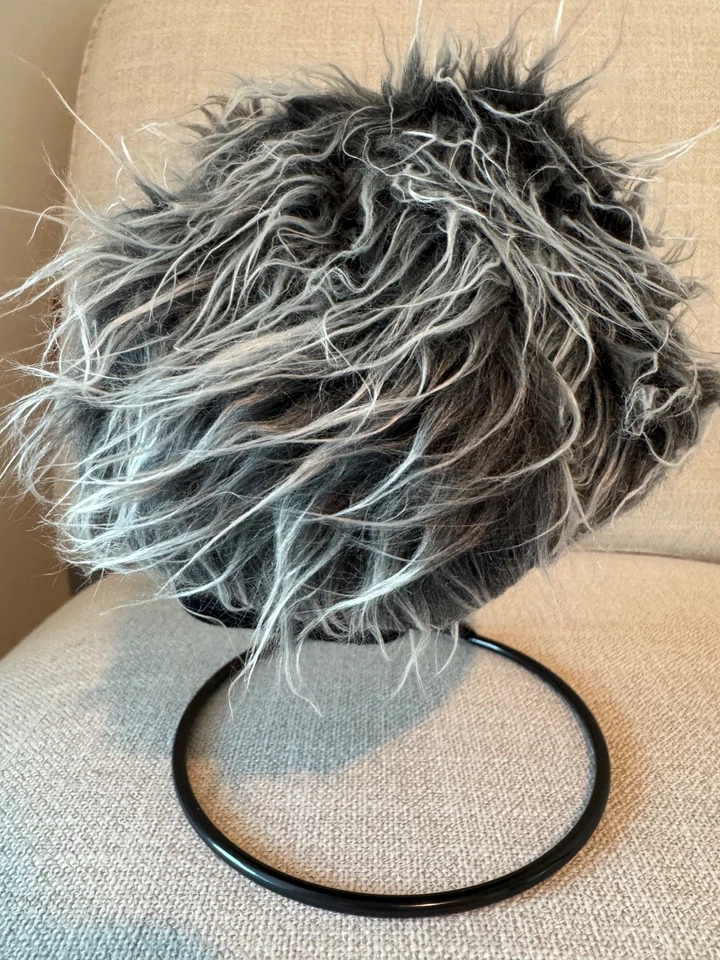 Nuevo sombrero gorra calavera tejido rockero negro/gris pelo puntiagudo imitación talla adulto para hombre Foto 4 de 4