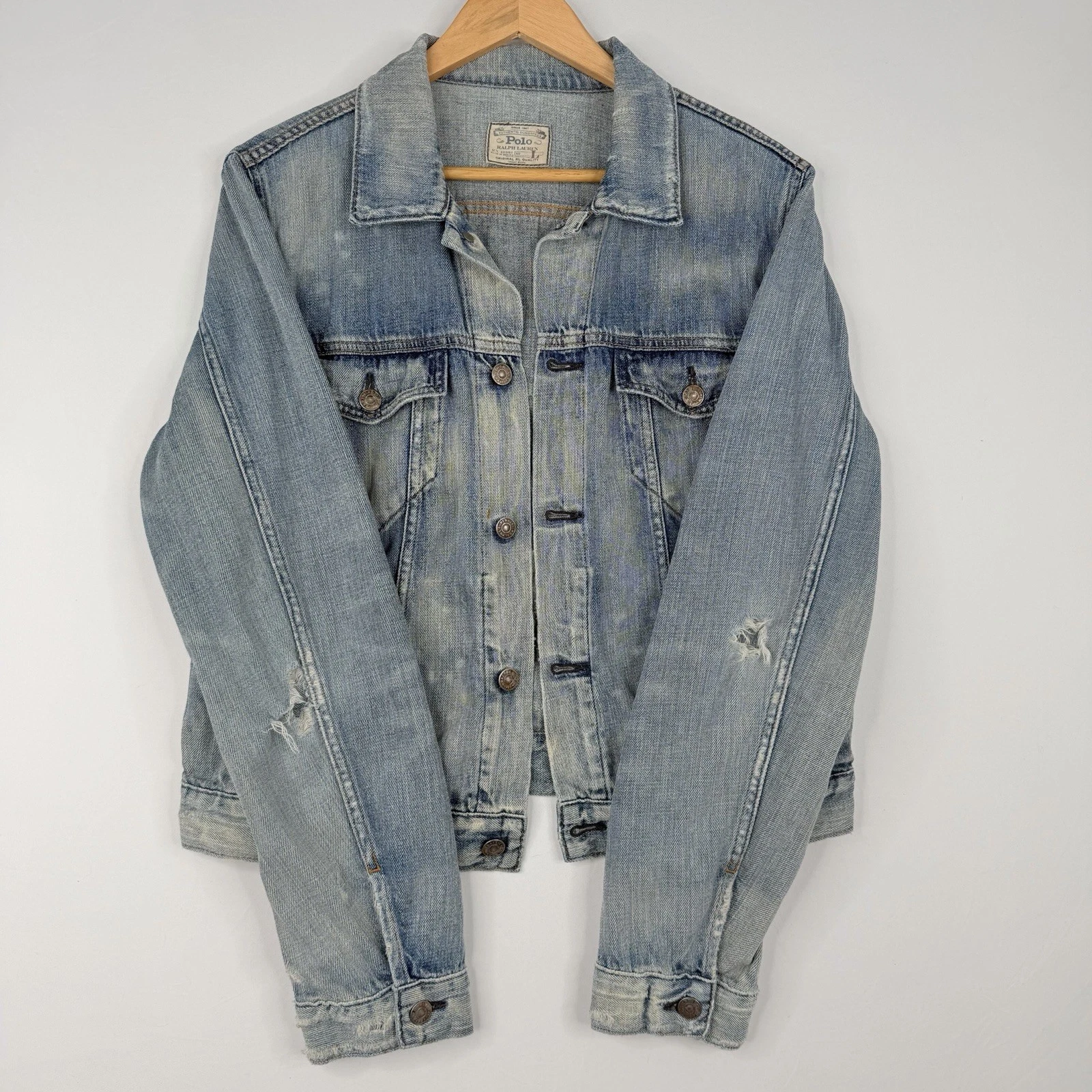 VTG 90s Polo Ralph Lauren Jean Jacket Adult (Large) Blue Denim USA Fabric