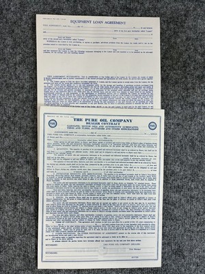 Vintage The Pure Oil Company Dealer Contract & Equipment Loan Agreement Forms