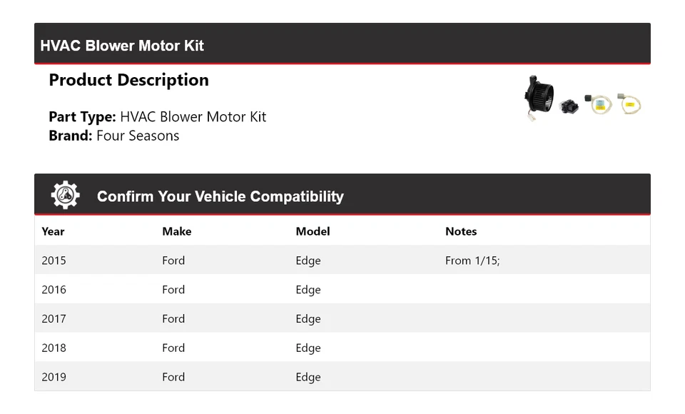 Kit de motor soplador de climatización Ford Edge 2015-2019 4 estaciones 2016 2017 2018 Foto 2 de 3