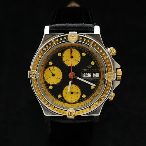 Pryngeps Chronograph Daydate 39 mm Steel Gold Automatic Valjoux 7750 Serviced