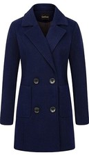 Chouyatou Womens Elegant Notched Collar Double Breasted Wool Blend Over Coat Xs