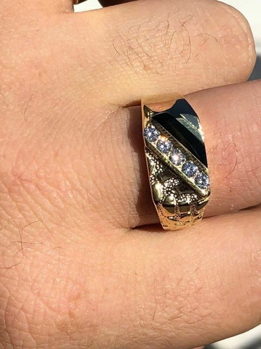 14k Gold Plated 925 Silver Nugget Black Onyx Iced Simulated Diamond Ring Hip Hop - Picture 4 of 11