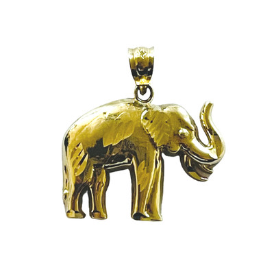 10K  Yellow Gold Diamond Cut Dije de Elefante Full Body Elephant Charm Pendant