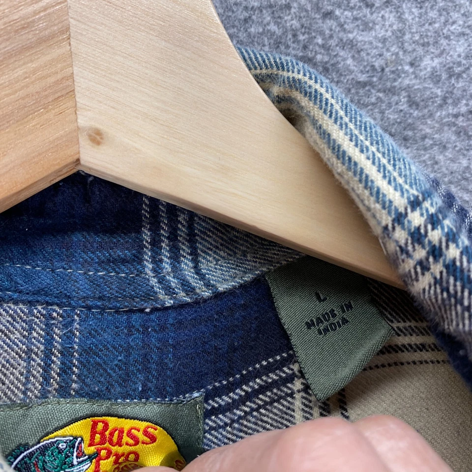 Bass Pro Shops Shirt Men L Large Blue Plaid Button Up Collared Long Sleeve - Image 4 of 4