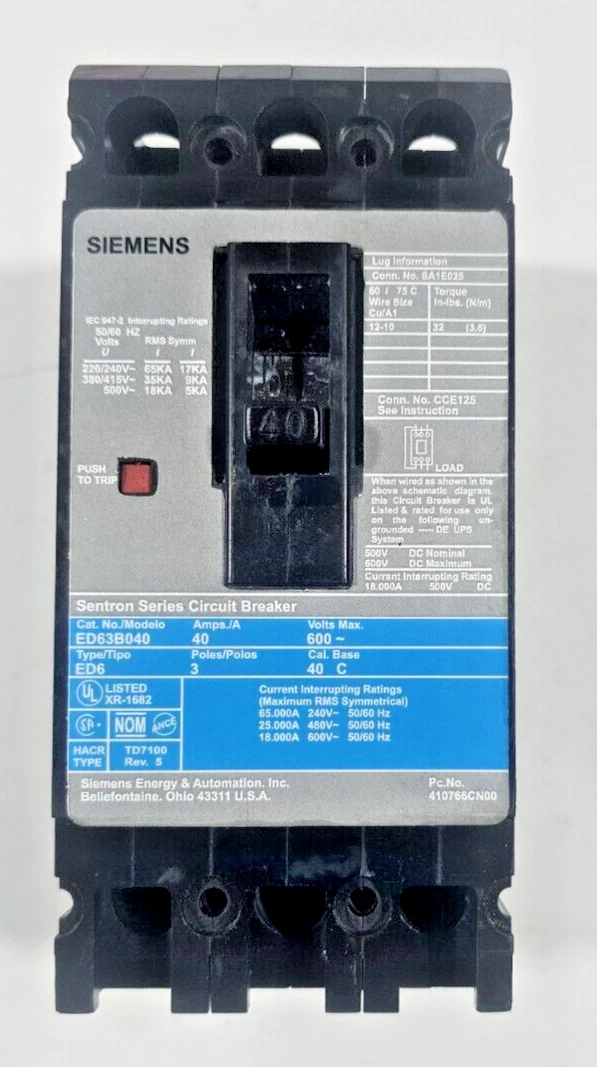SIEMENS ED6 Used Working Power Distribution Circuit Breaker