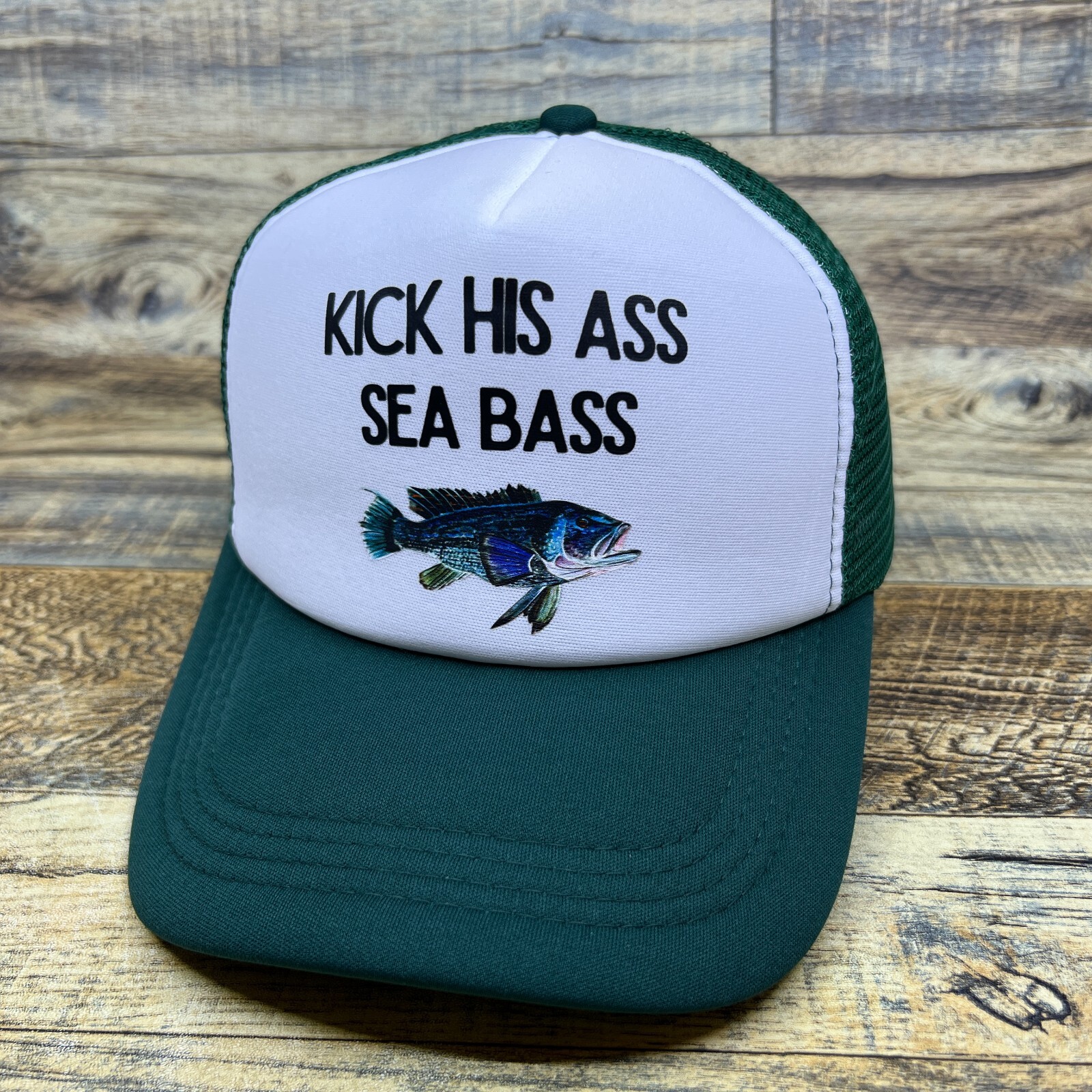 Dumb & Dumber Kick His Ass Seabass Mens Trucker Hat Green Snapback Fishing Cap eBay