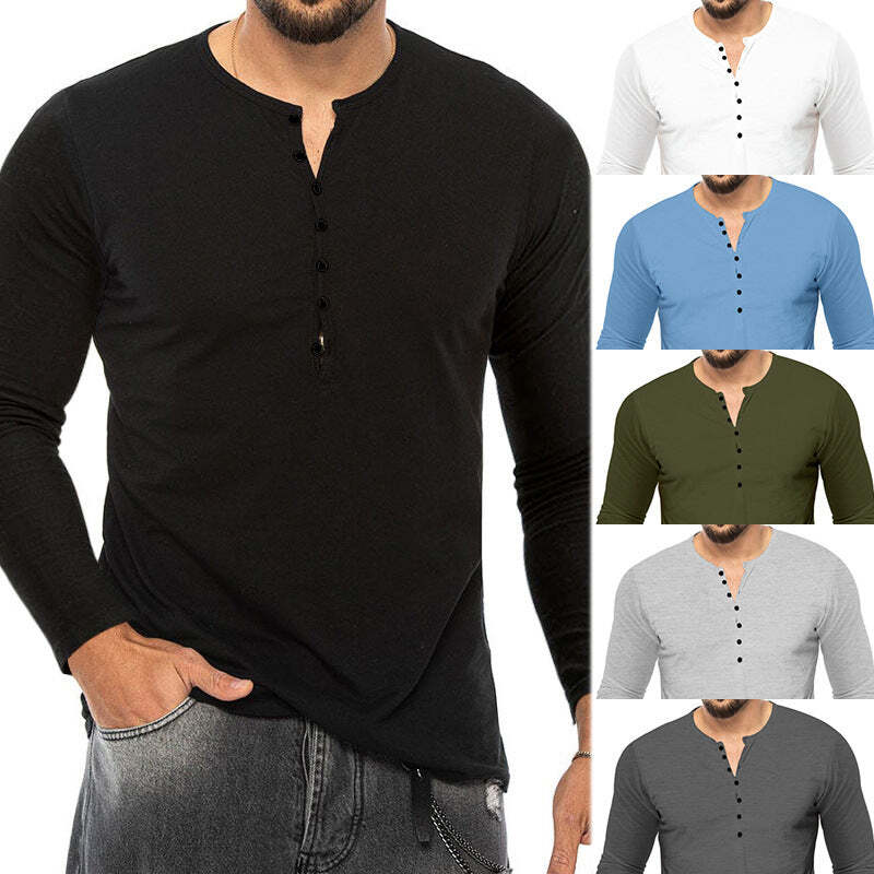Autumn T-shirt All-match Foreign Trade Henry Shirt Men's Breathable Multi-color