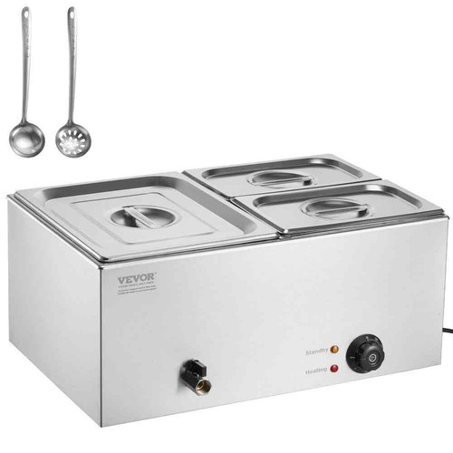 3-Pan Commercial Food Warmer, 17QT. Electric Steam Table, 1200W Professional Cou