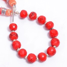 Natural Red Coral Gemstone Faceted Round Shape Beads 8X8 mm Strand 4" E-73