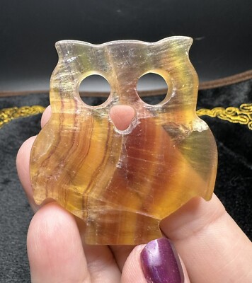Yellow Fluorite Owl Crystal Carving Free Shipping 