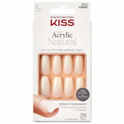 Kiss Inc Natural Acrylic False Nails - Strong Enough (28 Nails & Adhesive 2g)