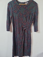 Jaeger Abstract Dark Green Rouched Stretchy Dress Size S