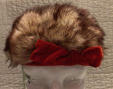 Vtg Women's Small Mr John Jr Fur Hat W/ Red Velvet Ribbon Deco
