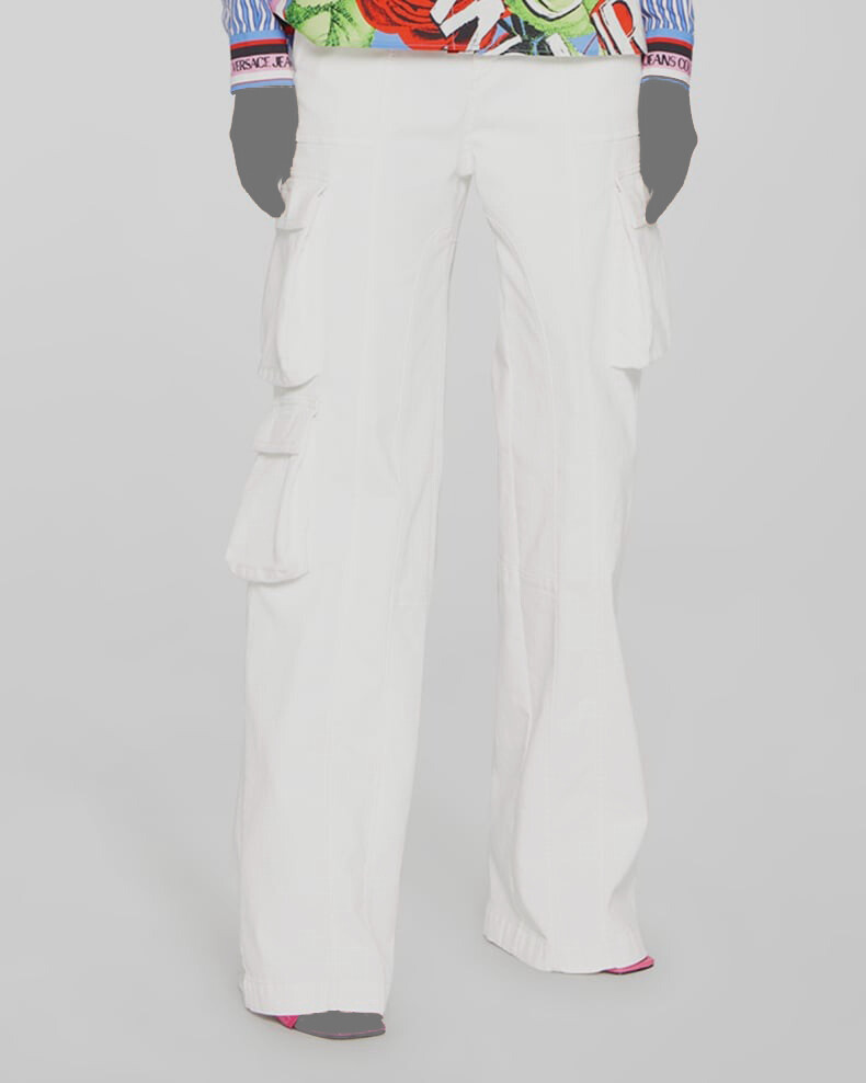 $551 Versace Jeans Couture Women's White Relaxed Denim Cargo Pants Size 8