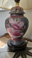 Vintage Chineese Porcelain Oriental Lamp In Blue Shades With Flowers Approx 50cm