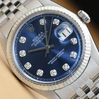 ROLEX MENS DATEJUST 1601 BLUE DIAMOND 18K WHITE GOLD BEZEL WATCH w/ ROLEX BAND