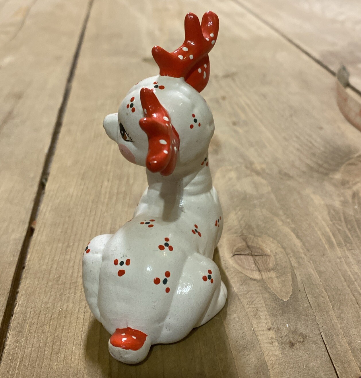 VTG Xmas 2 Deer Kimble Mold Quilted Ceramic Hand painted 10”-4” White &Brown